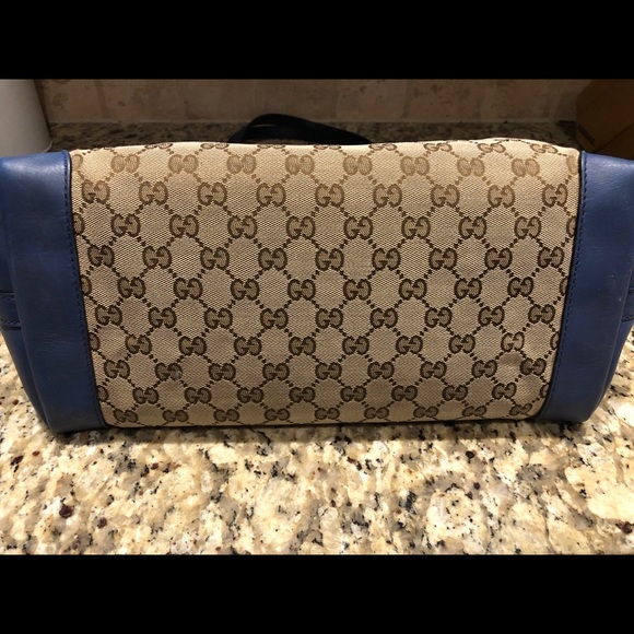 Gucci canvas craft tote blue leather trim - Picture 12 of 16